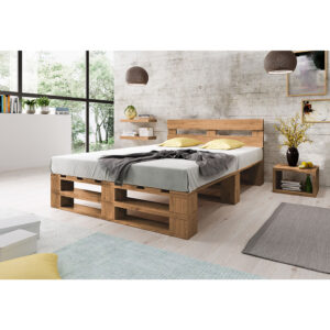 Łóżko z palet z zagłówkiem M2 DĄB