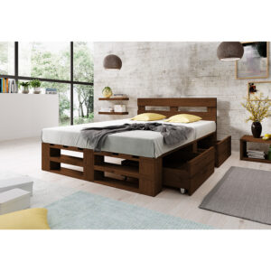 Łóżko z palet z zagłówkiem M2 PALISANDER z szufladami