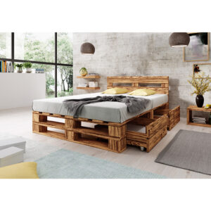 Łóżko z palet z zagłówkiem M2 RUSTYKALNE z szufladami