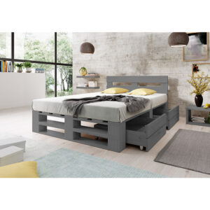 Łóżko z palet z zagłówkiem M2 SZARE z szufladami
