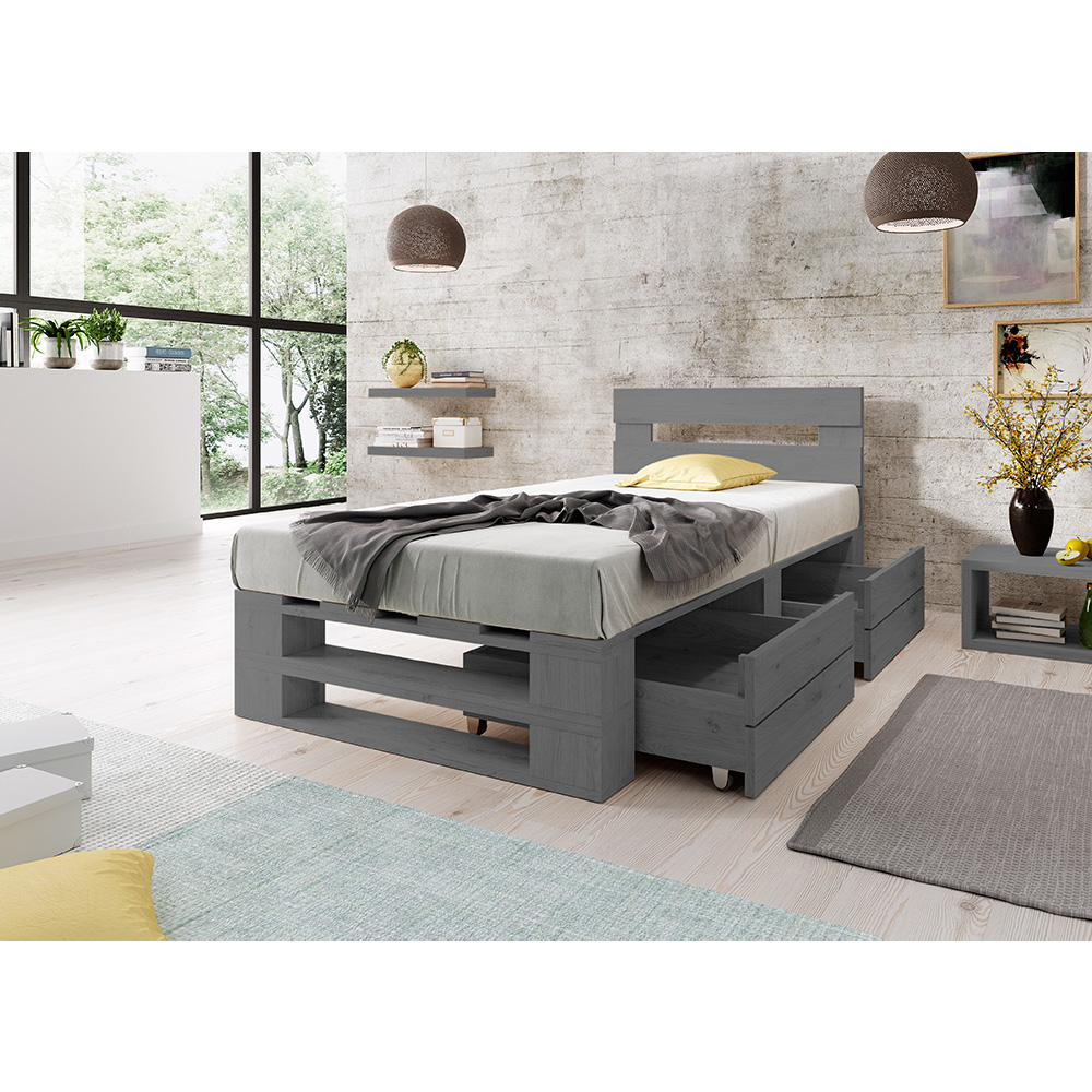 Łóżko z palet z zagłówkiem M2 SZARE z szufladami - obrazek 3