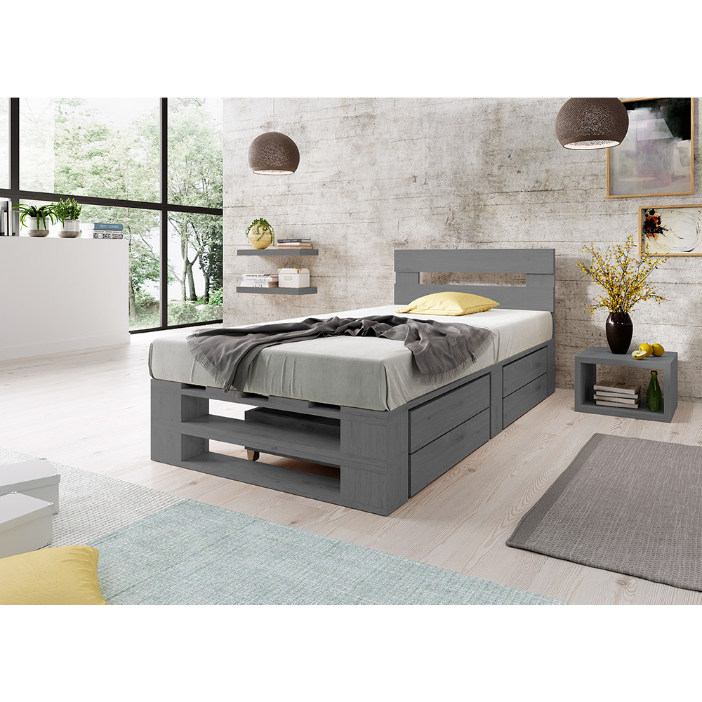 Łóżko z palet z zagłówkiem M2 SZARE z szufladami - obrazek 4