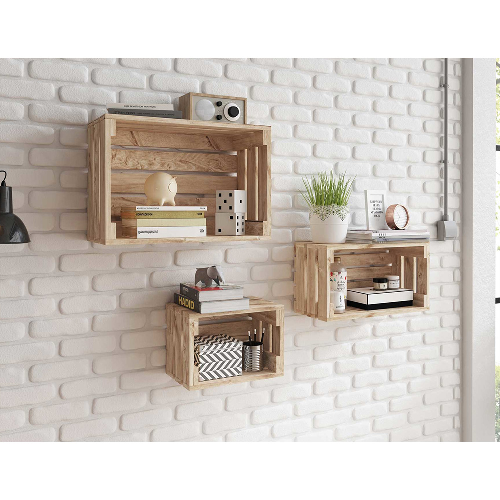 Skrzynka drewniana półka komplet 3 szt naturalna